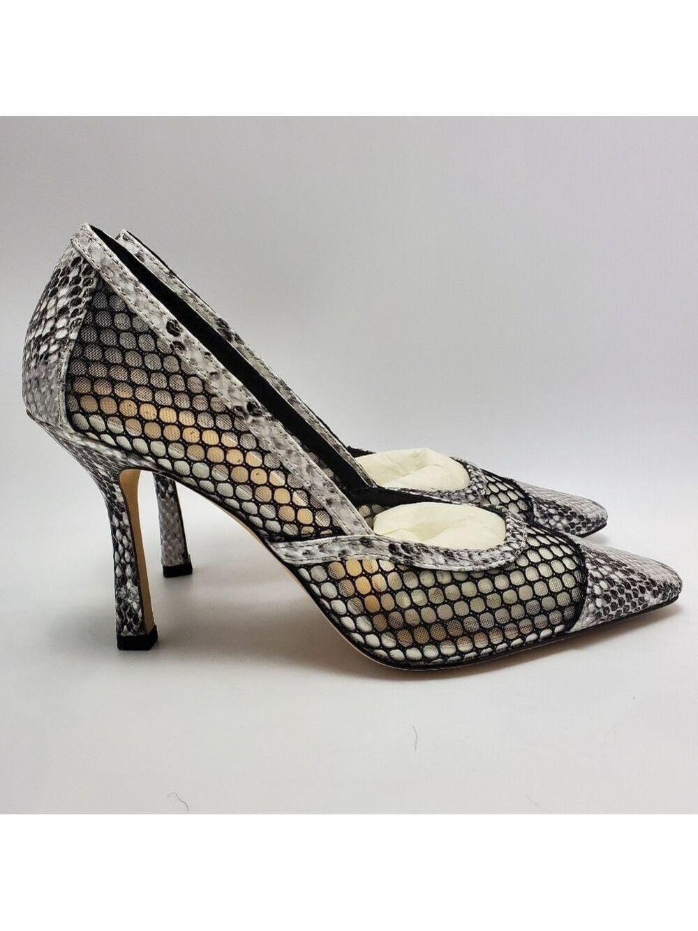 Donald J Pliner Perie M3 Mesh Black Silver Snakeskin Pointed Toe Heels Pump Shoe